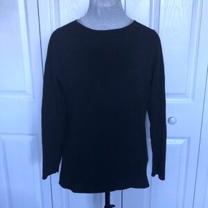 Eileen Fisher 3/4 Sleeve Boat Neck Audrey Hepburn Style Top Size Medium - Black